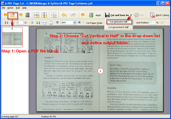 a-pdf page cut two steps